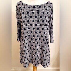 Chico’s Black White Dot Portrait Print 3/4 Sleeves Casual Tunic Top Size Large